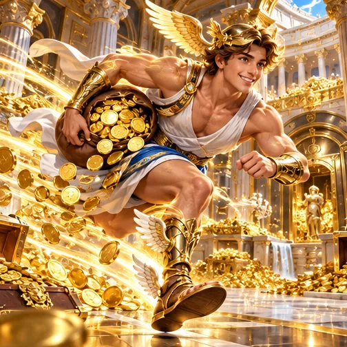 Hermes scattering gold coins